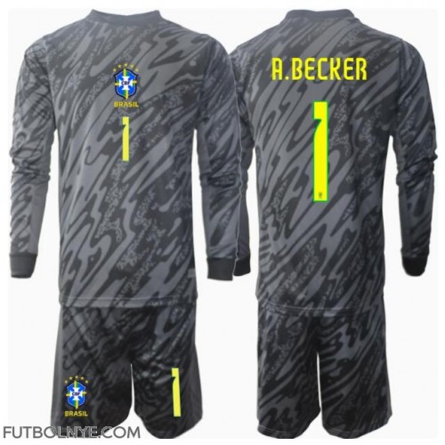 Camiseta Brasil Alisson Becker #1 Portero Visitante Equipación para niños Copa America 2024 manga larga (+ pantalones cortos)